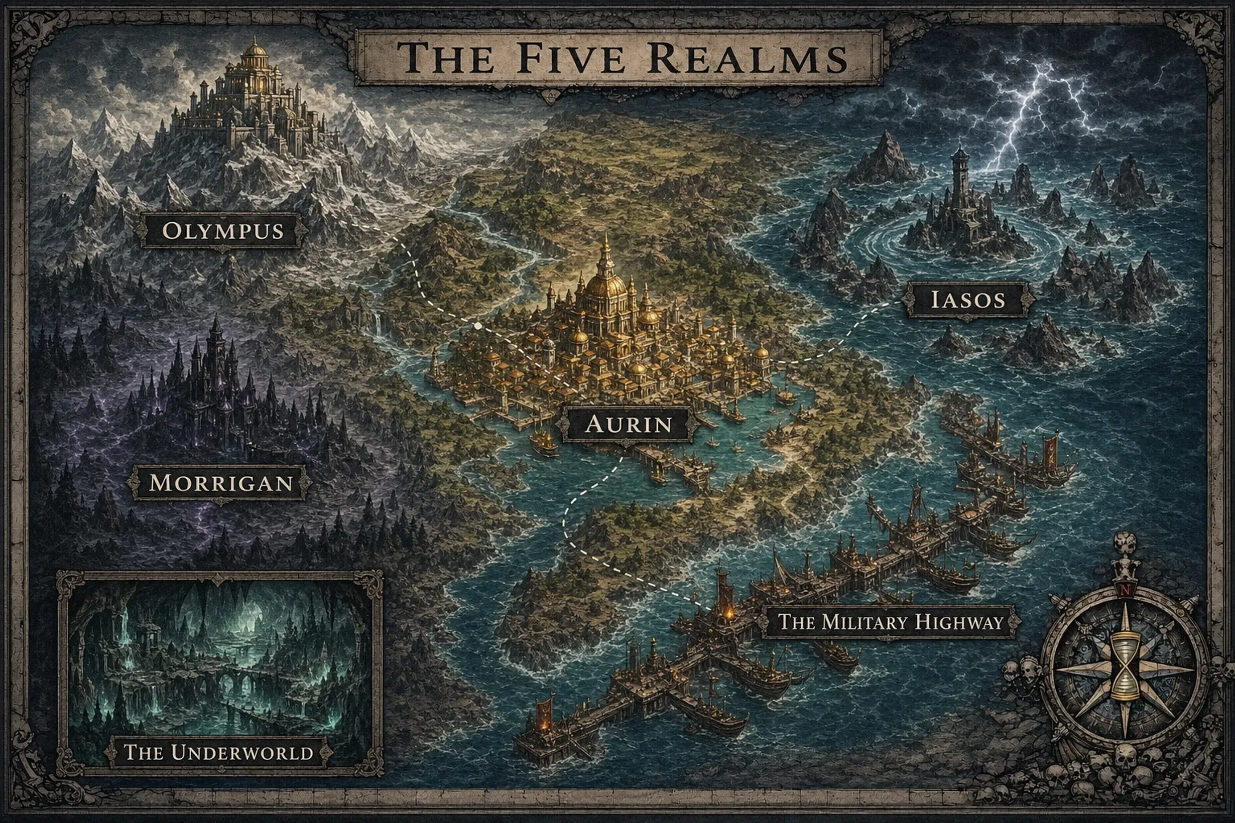 Parchment map of the five realms